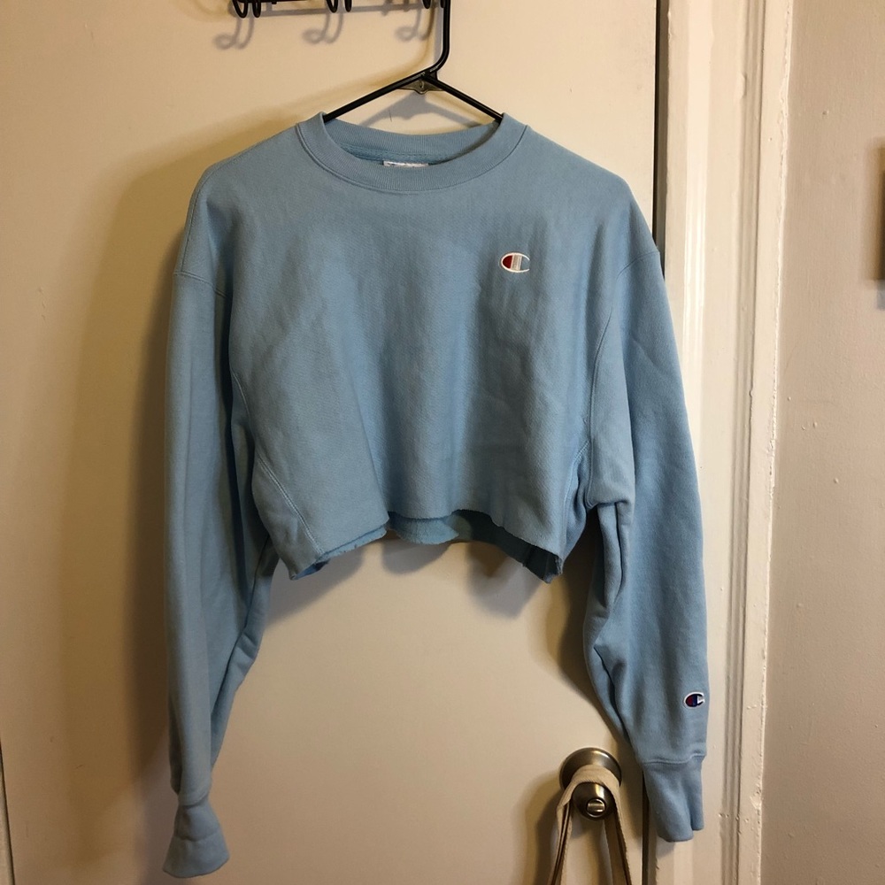 reverse weave cropped crew neck